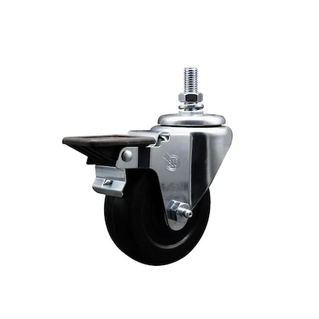 Service Caster 35 Inch Soft Rubber 12 Inch Threaded Stem Caster with Brake SCC-TS20S3514-SRS-PLB-121315